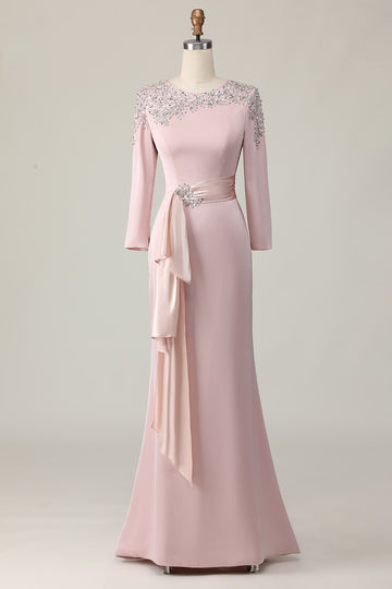 Blush Long Sleeves Sheath Mother Of The Bride Dress with Sequins